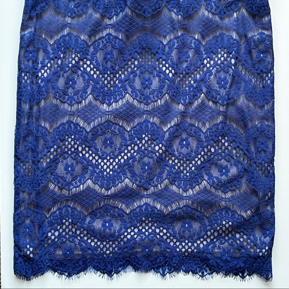 Tadashi Shoji Chantilly Boatneck Lace blue sheath dress - Picture 5 of 10